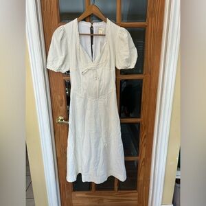 Anthropologie Maeve Puff-Sleeve Corset Linen Midi Dress